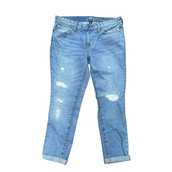 Gap 1969 Boyfriend Fit Rip Repair Distressed Cuffed Ankle Jeans Light Wash 8/29 - Picture 1 of 5
